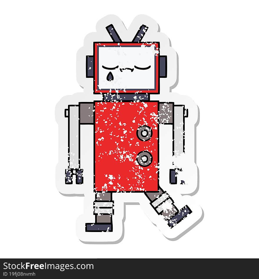 distressed sticker of a cute cartoon robot