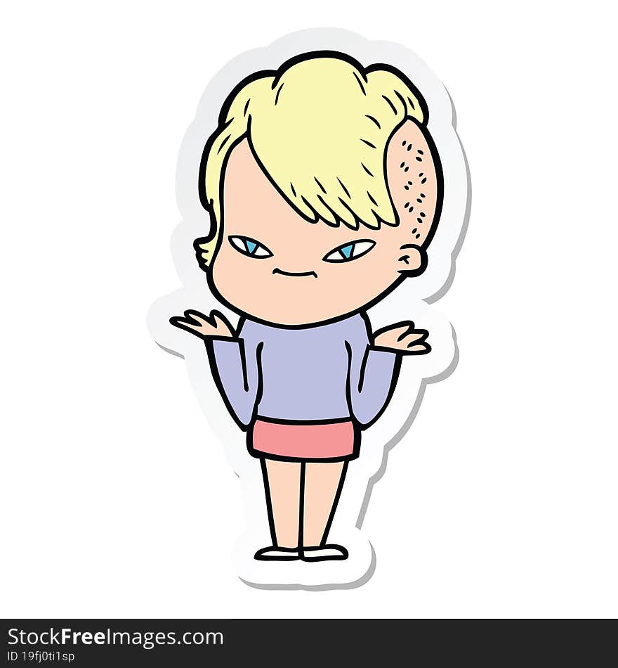 sticker of a cute cartoon girl with hipster haircut