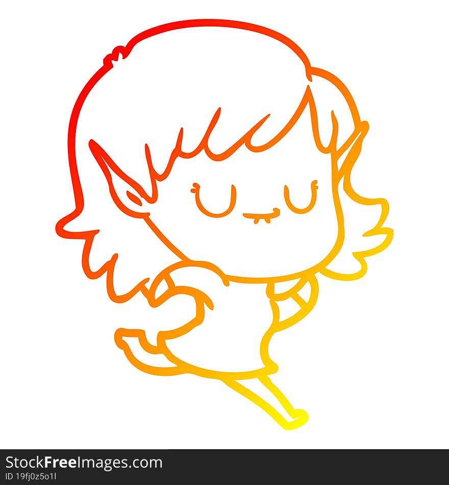 warm gradient line drawing happy cartoon elf girl running