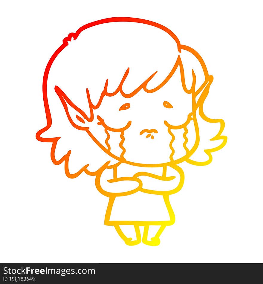 warm gradient line drawing cartoon crying elf girl