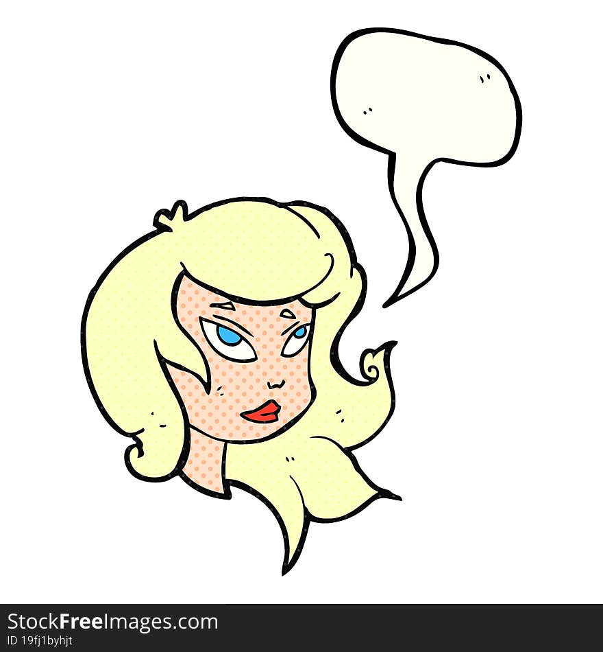 freehand drawn comic book speech bubble cartoon female face