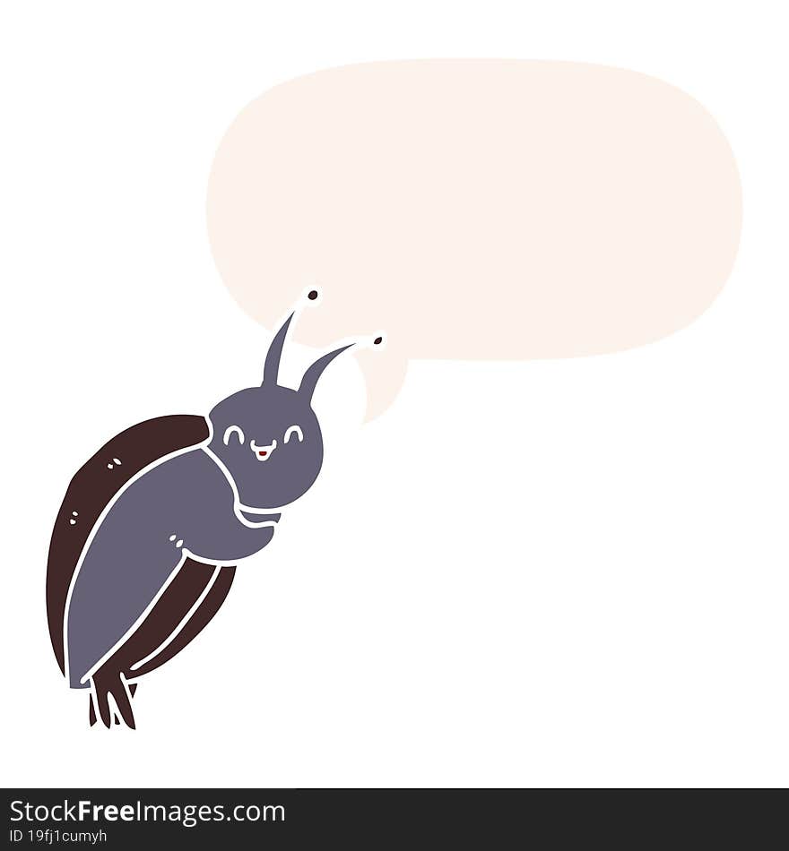 cute cartoon beetle and speech bubble in retro style