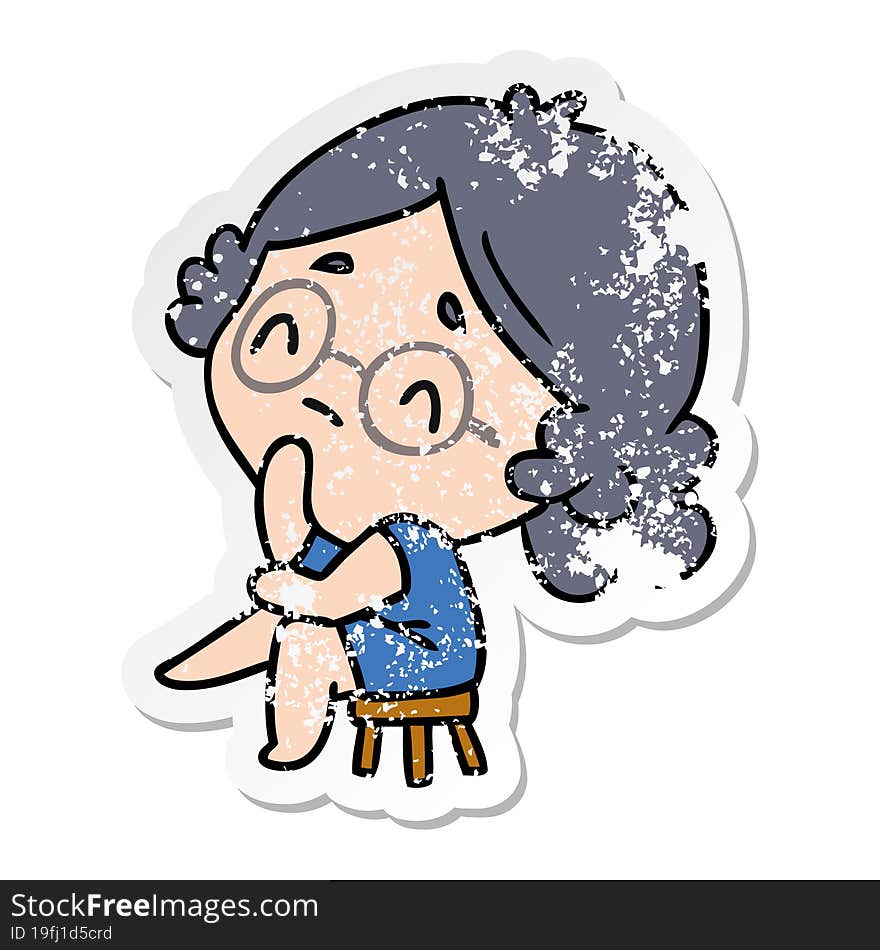 Distressed Sticker Cartoon Of A Cute Kawaii Lady