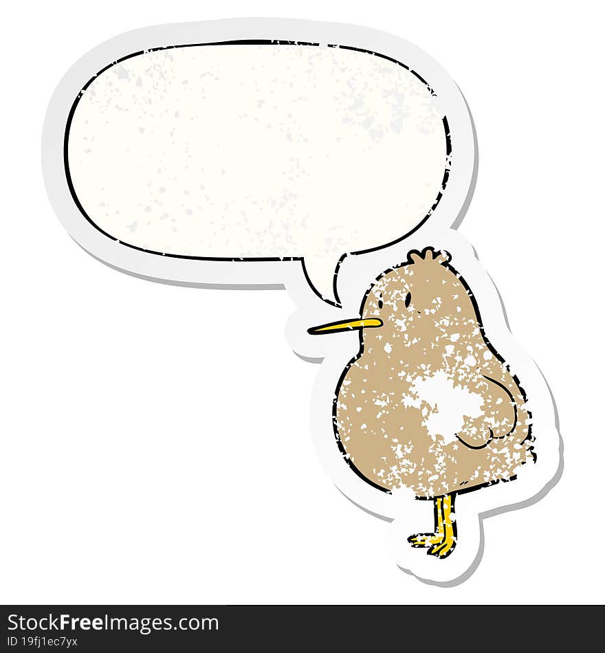 cute cartoon kiwi bird and speech bubble distressed sticker