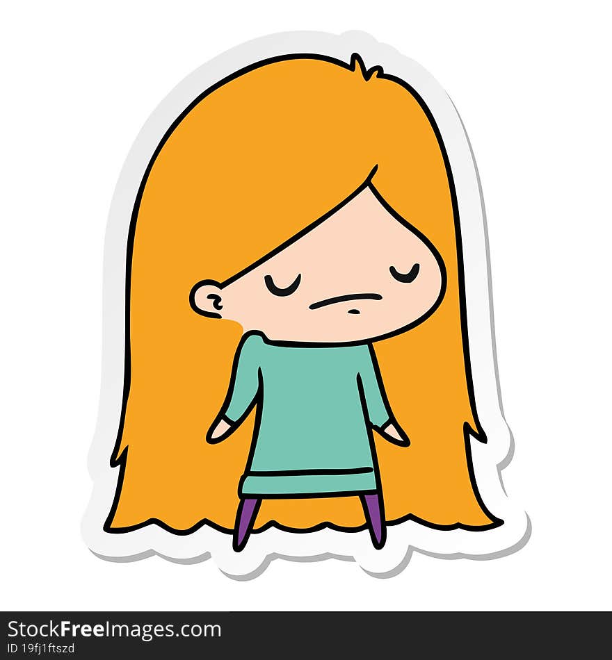 sticker cartoon illustration of a cute kawaii girl. sticker cartoon illustration of a cute kawaii girl