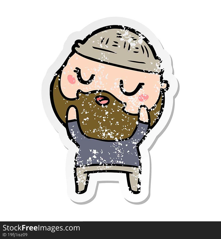 distressed sticker of a cute cartoon man with beard