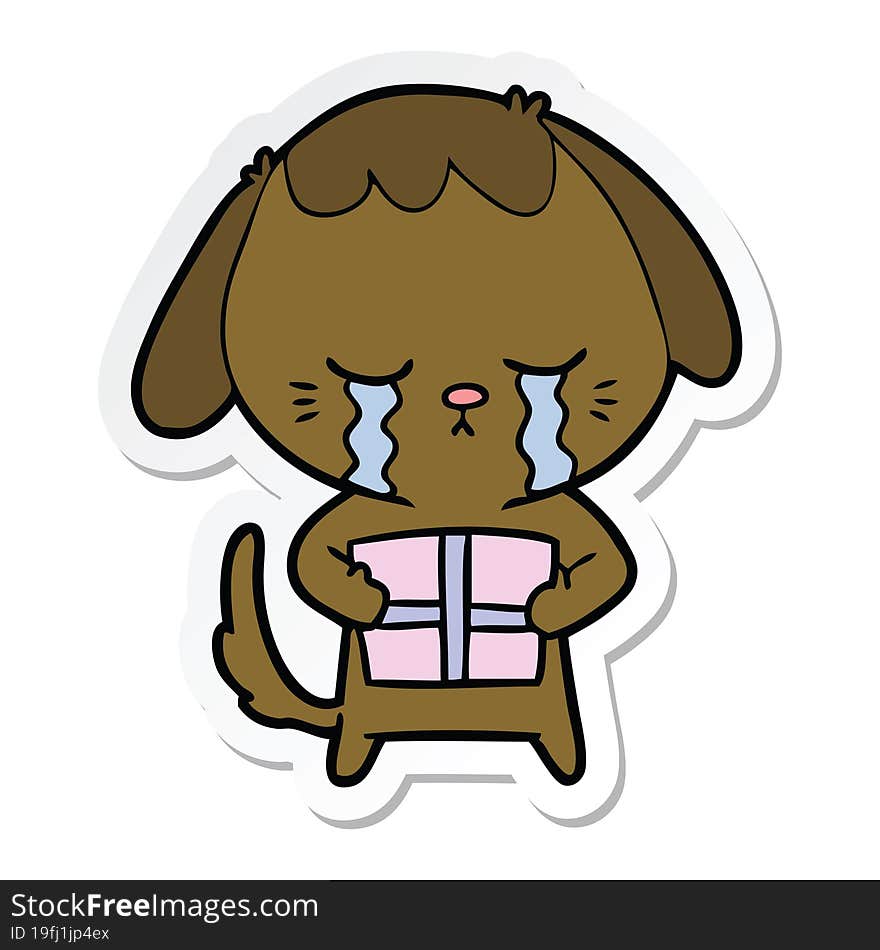 sticker of a cartoon crying dog