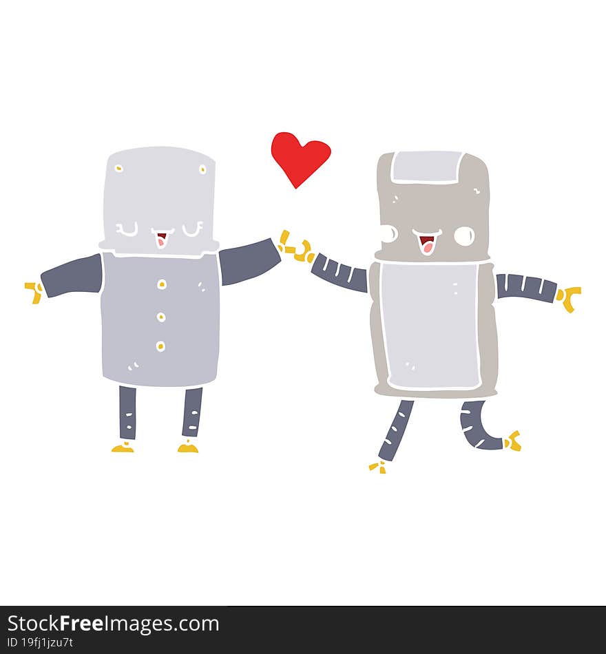 Flat Color Style Cartoon Robots In Love