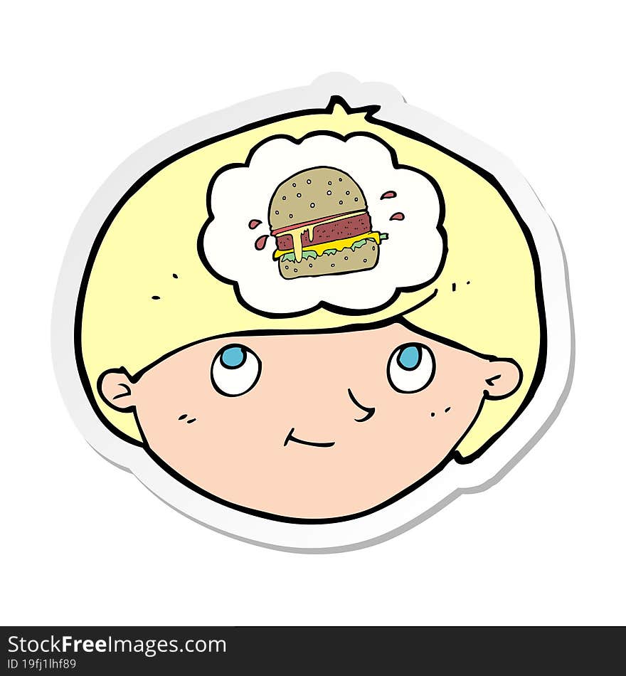 sticker of a cartoon man thinking about junk food