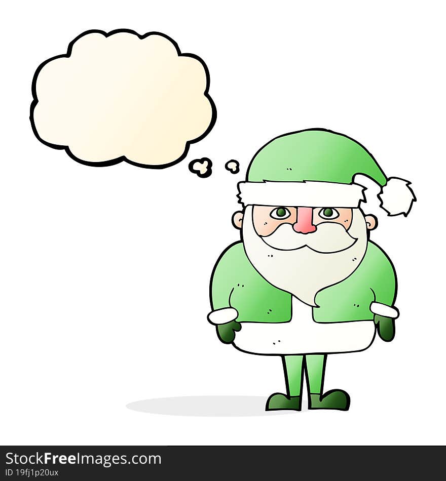 cartoon santa claus with thought bubble