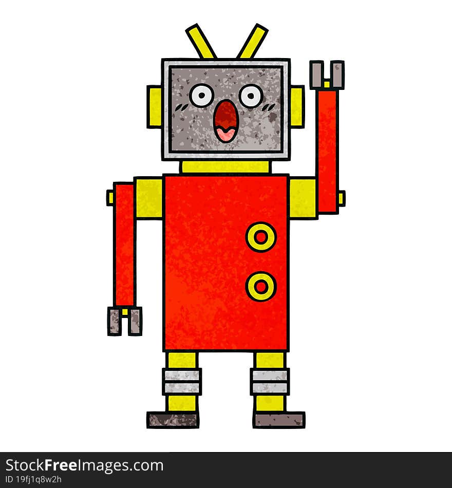 retro grunge texture cartoon of a robot