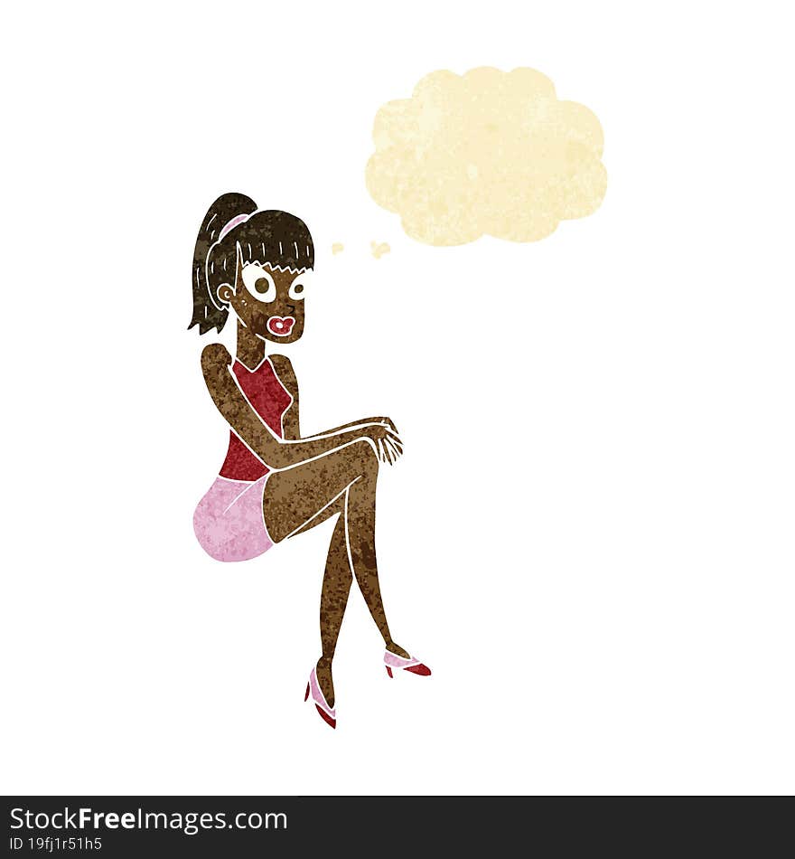 cartoon pretty woman with thought bubble