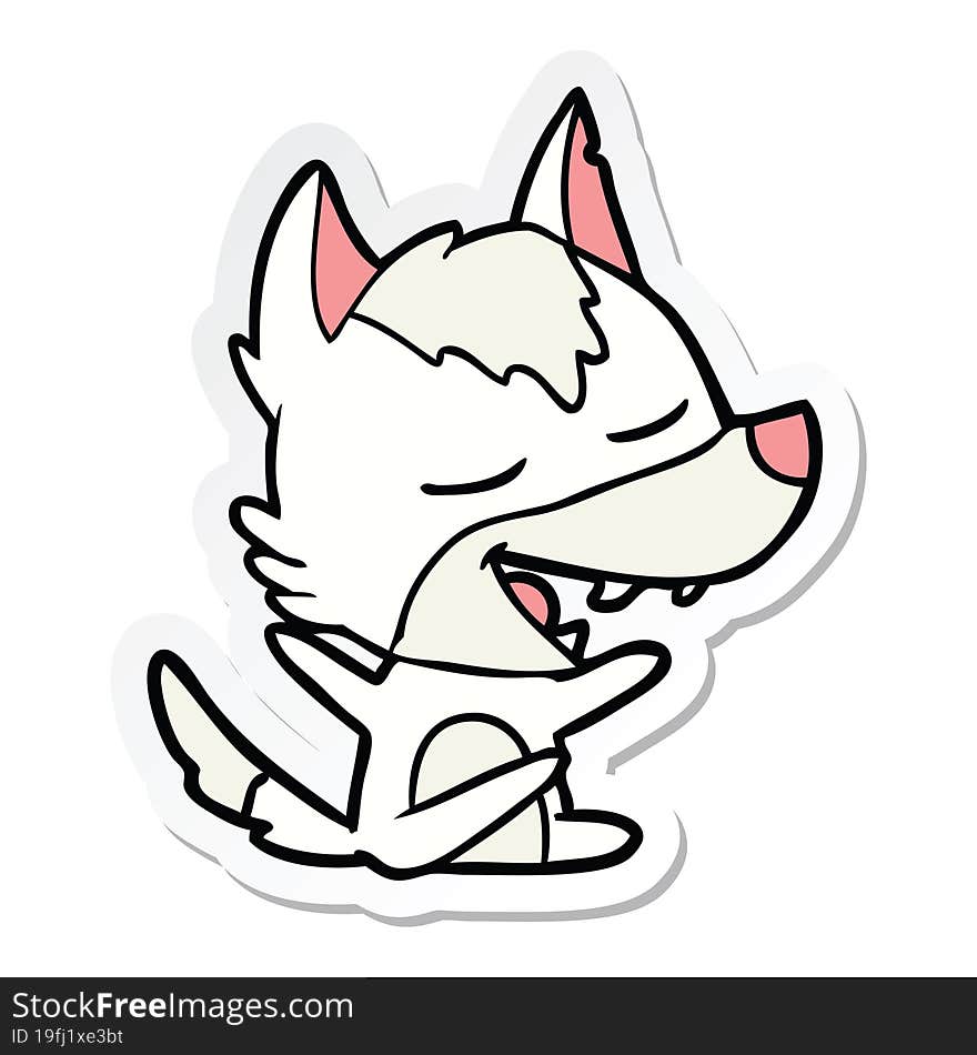 Sticker Of A Cartoon Wolf Laughing