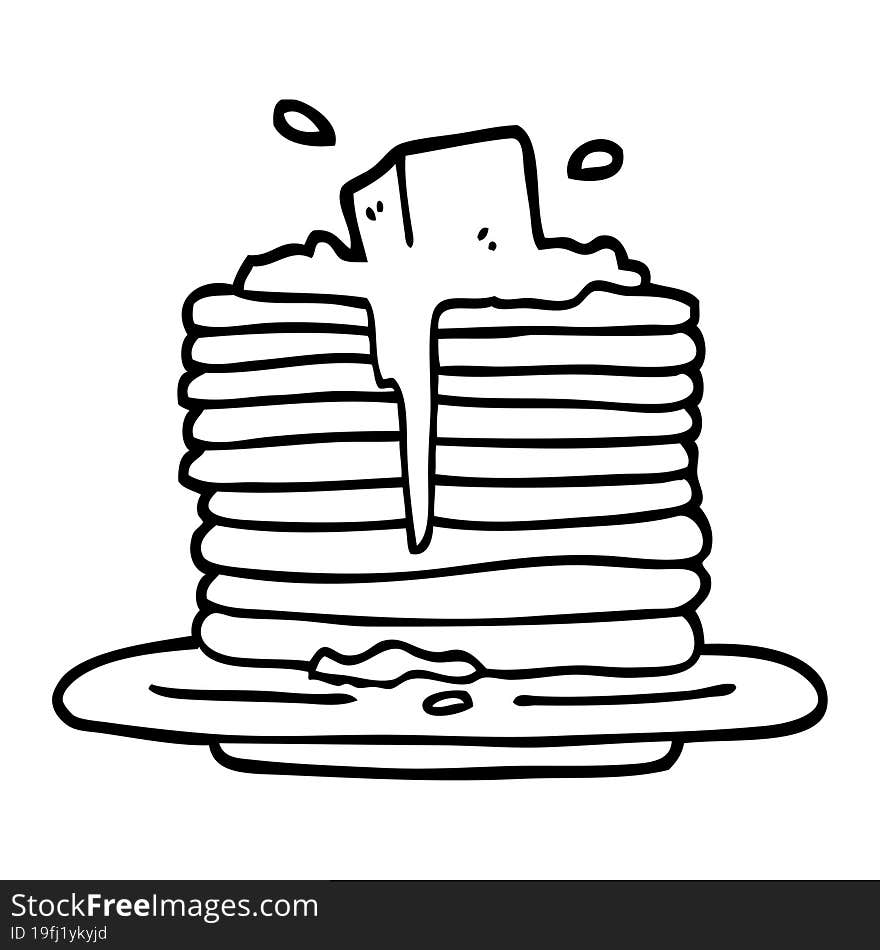 black and white cartoon butter melting on pancakes