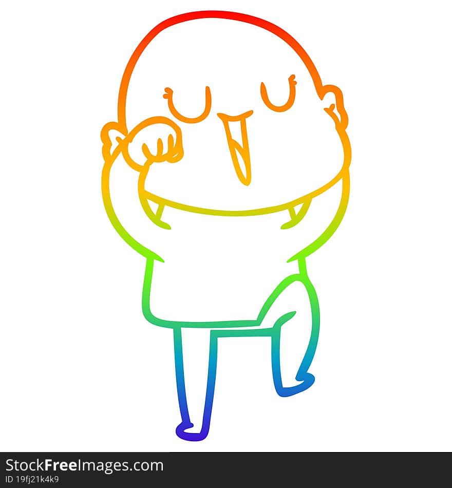 rainbow gradient line drawing of a happy cartoon bald man