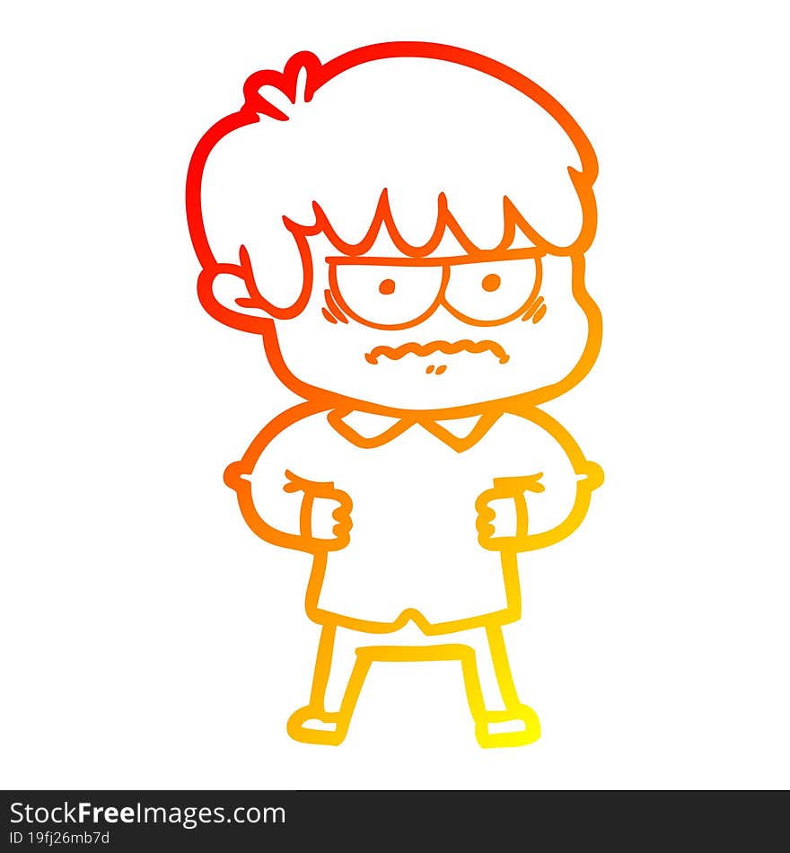 Warm Gradient Line Drawing Annoyed Cartoon Boy