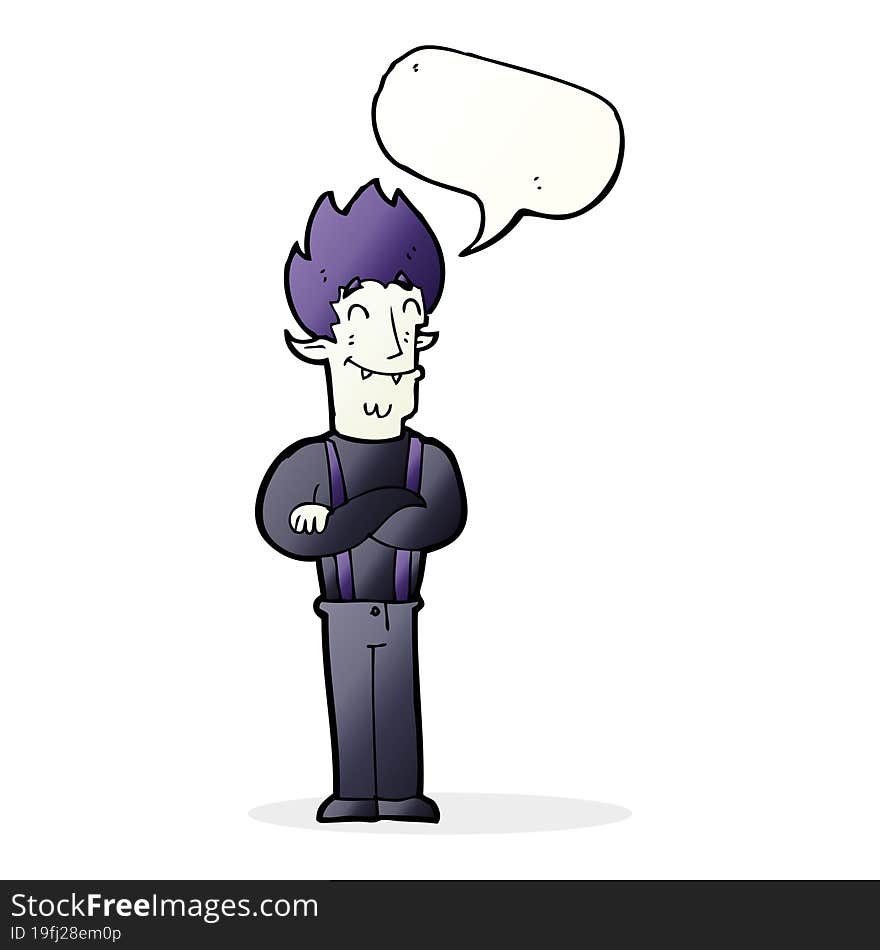 cartoon happy vampire man with speech bubble