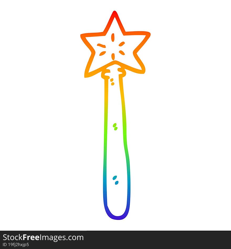 Rainbow Gradient Line Drawing Cartoon Magician Wand