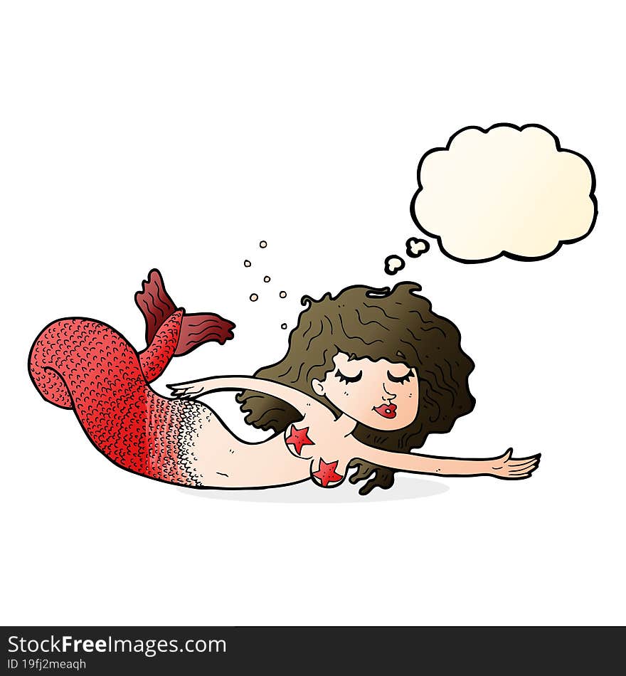 cartoon mermaid with thought bubble