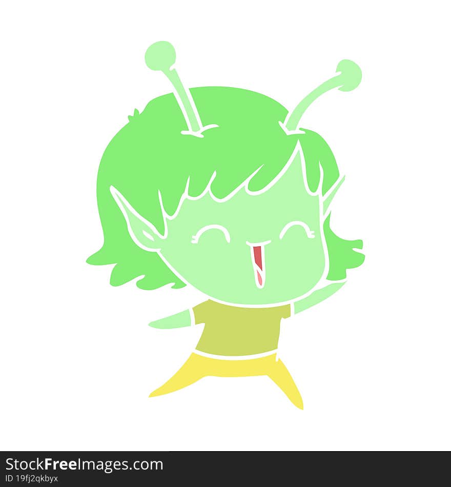 Flat Color Style Cartoon Alien Girl Laughing