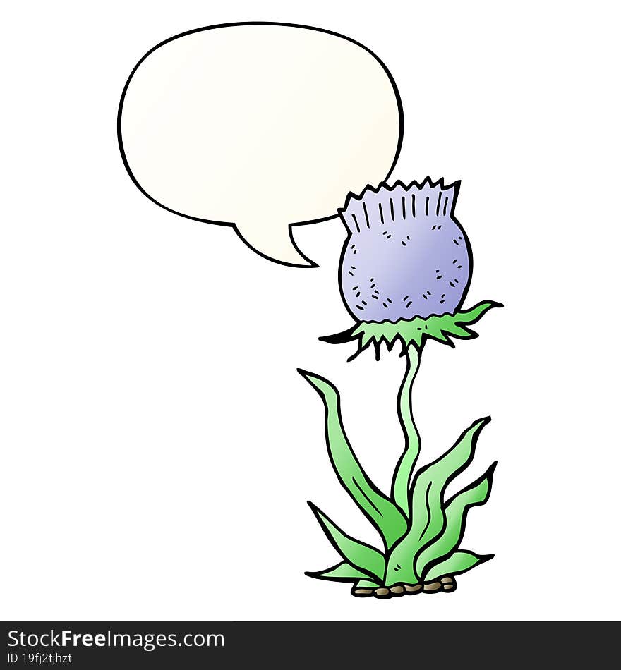 cartoon wild flower and speech bubble in smooth gradient style