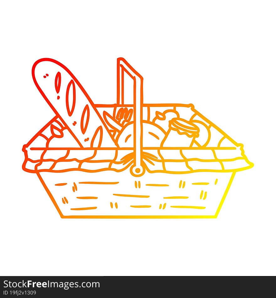 warm gradient line drawing of a cartoon picnic basket