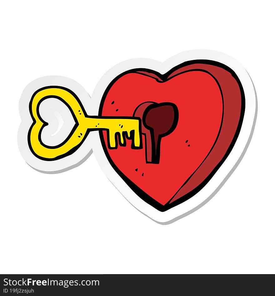 Sticker Of A Cartoon Heart With Key