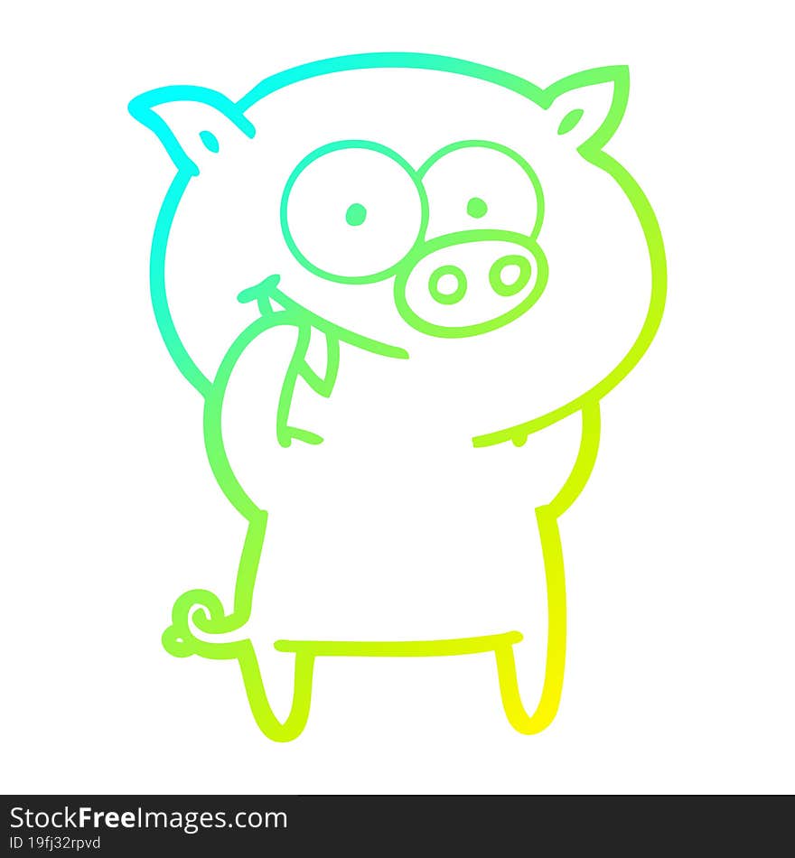 cold gradient line drawing of a cheerful pig cartoon