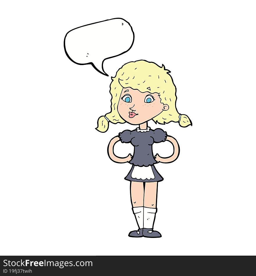 cartoon happy waitress woman with speech bubble