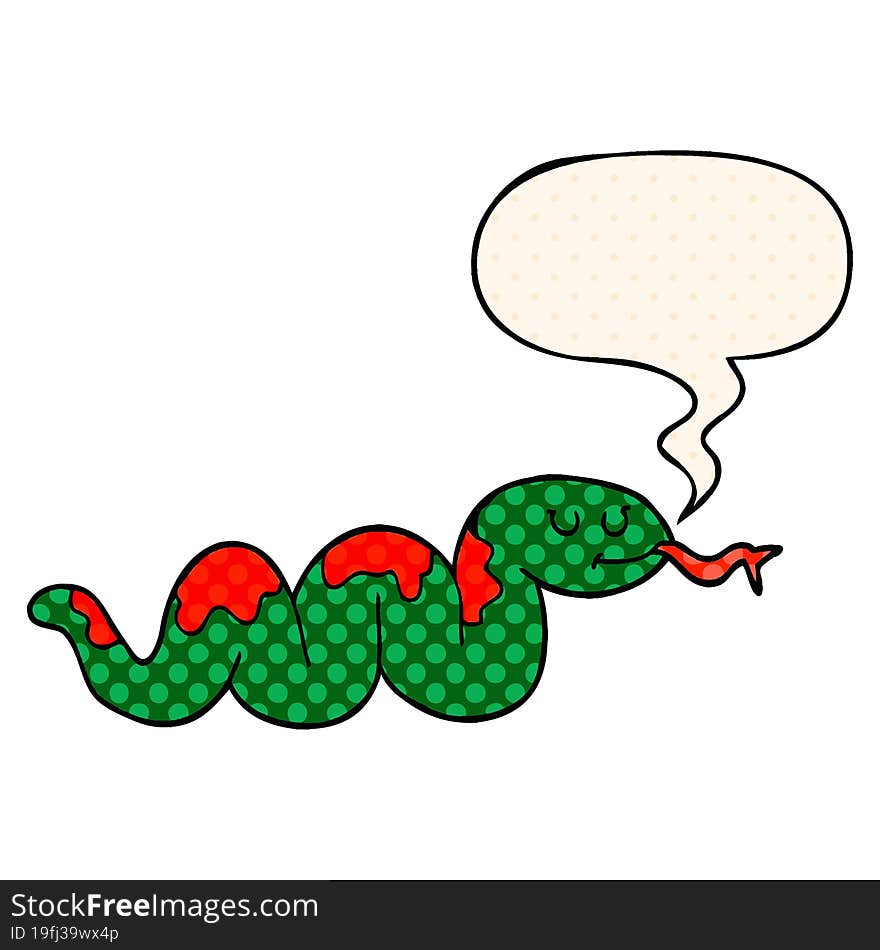 cartoon snake and speech bubble in comic book style