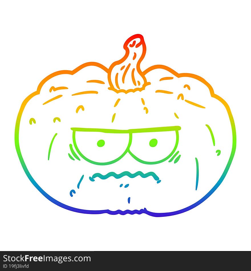 rainbow gradient line drawing of a cartoon pumpkin