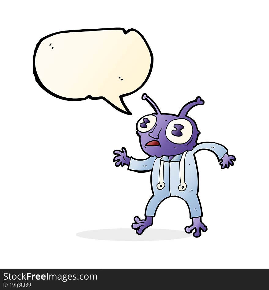 cartoon alien spaceman with speech bubble