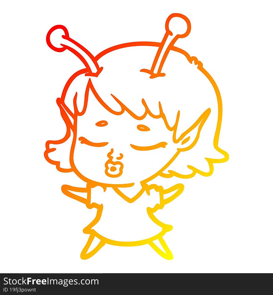 warm gradient line drawing cute alien girl cartoon