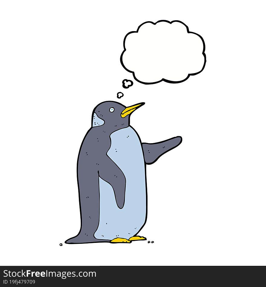 cartoon penguin with thought bubble