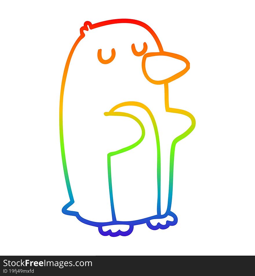 rainbow gradient line drawing cartoon penguin