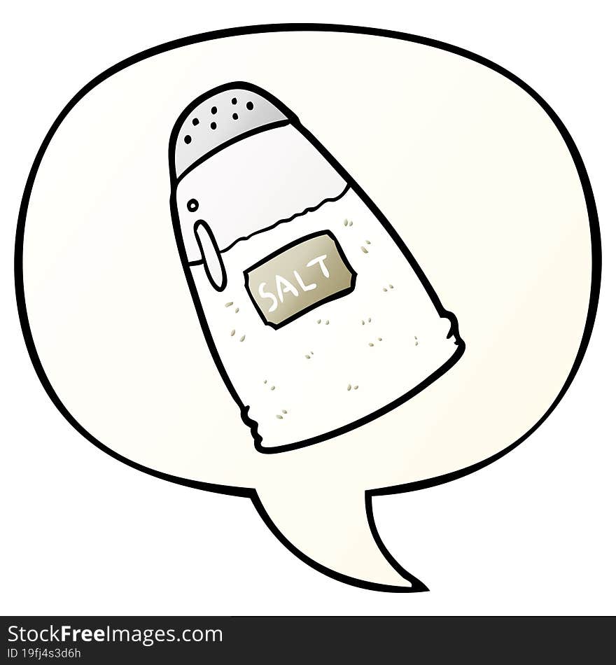 cartoon salt shaker and speech bubble in smooth gradient style