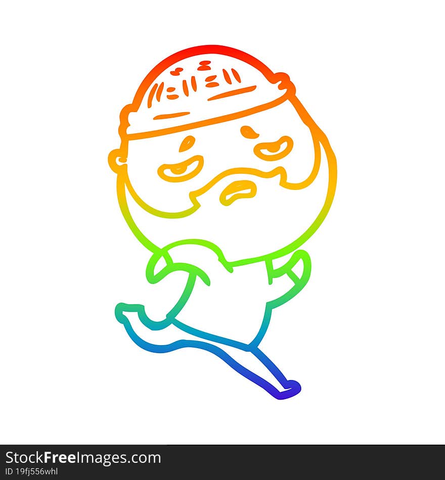 rainbow gradient line drawing cartoon worried man with beard