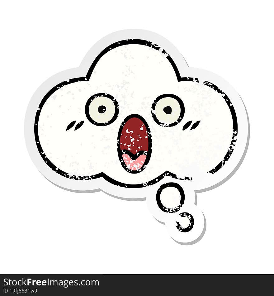 distressed sticker of a cute cartoon thought bubble