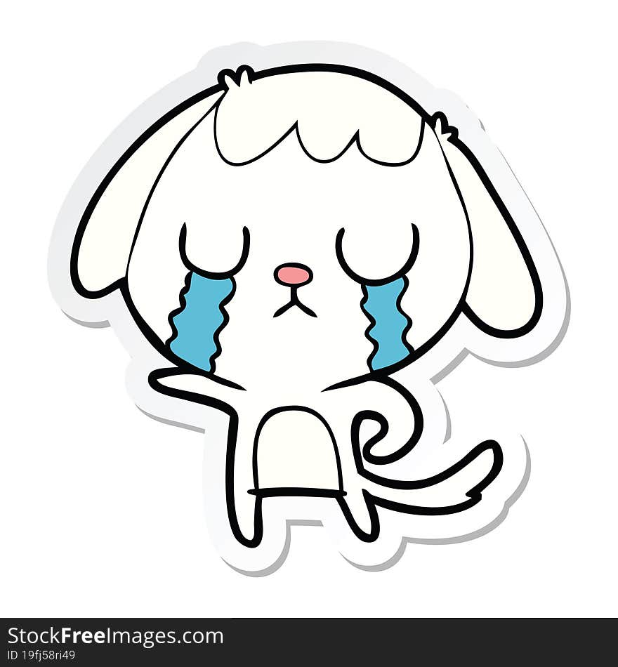 sticker of a cute cartoon dog crying