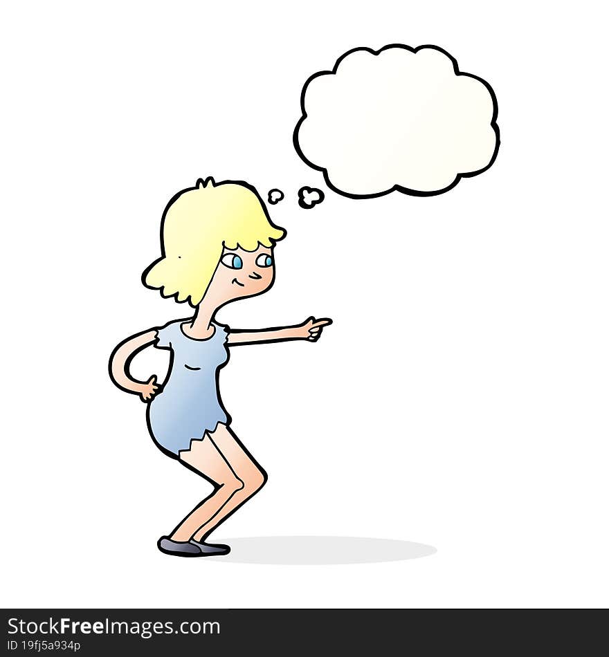 Cartoon Girl Pointing With Thought Bubble