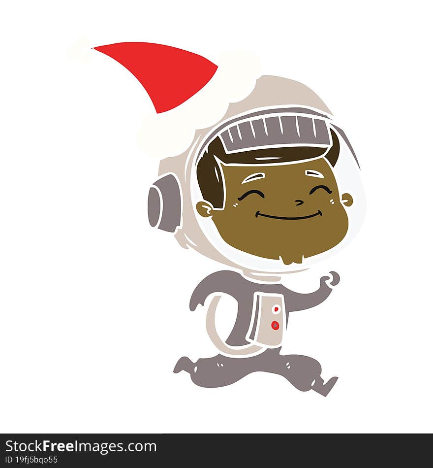 Happy Flat Color Illustration Of A Astronaut Wearing Santa Hat