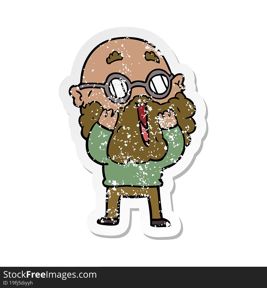 Distressed Sticker Of A Cartoon Amazed Man With Beard