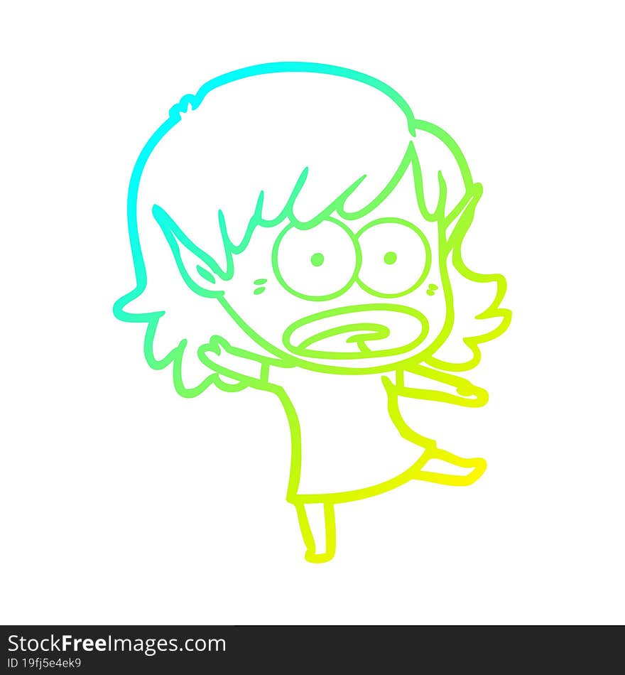 cold gradient line drawing cartoon shocked elf girl