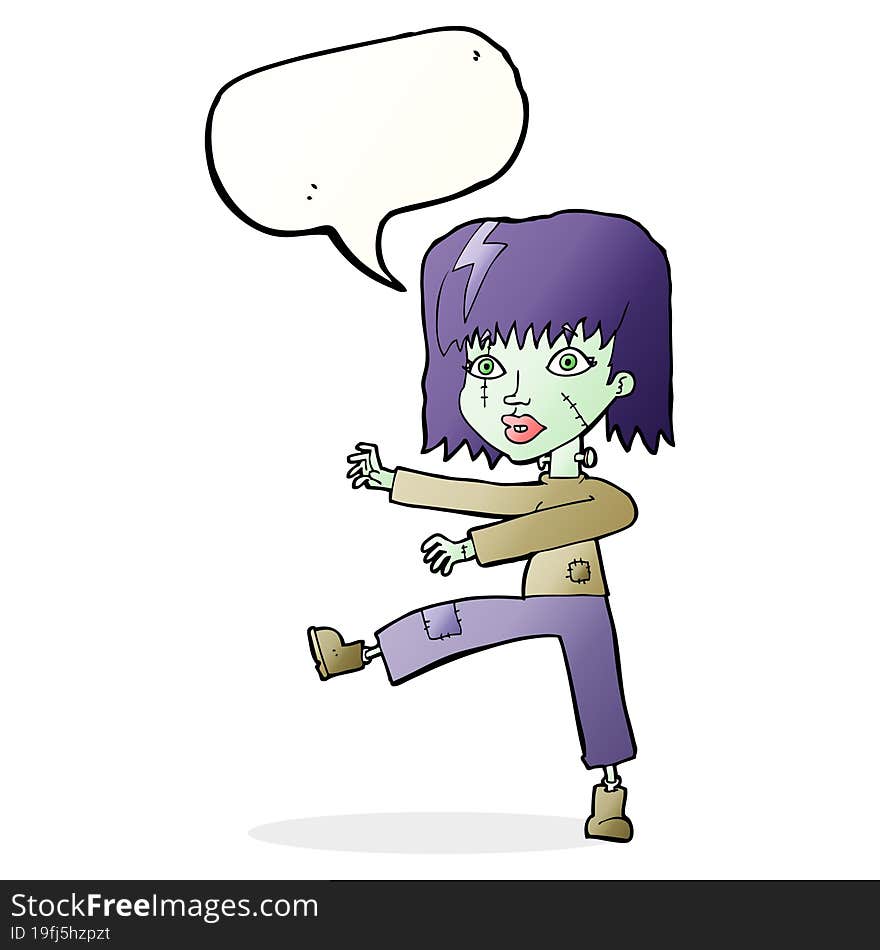 cartoon zombie girl with speech bubble