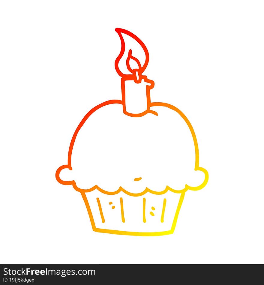 warm gradient line drawing of a cartoon birthday cupcake