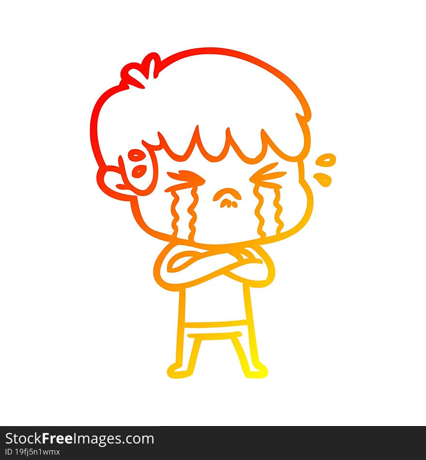 warm gradient line drawing cartoon boy crying