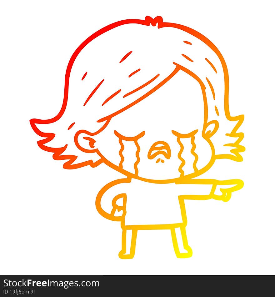 warm gradient line drawing of a cartoon girl crying and pointing