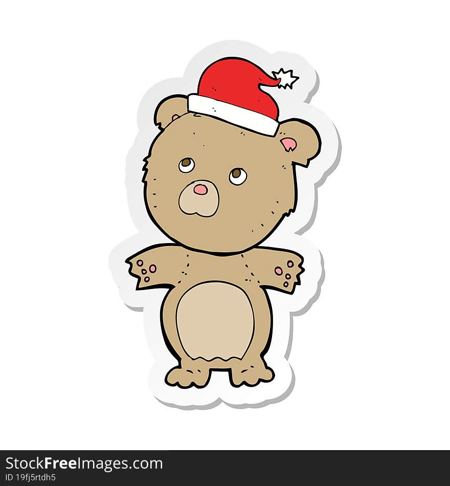 sticker of a cartoon bear in christmas hat