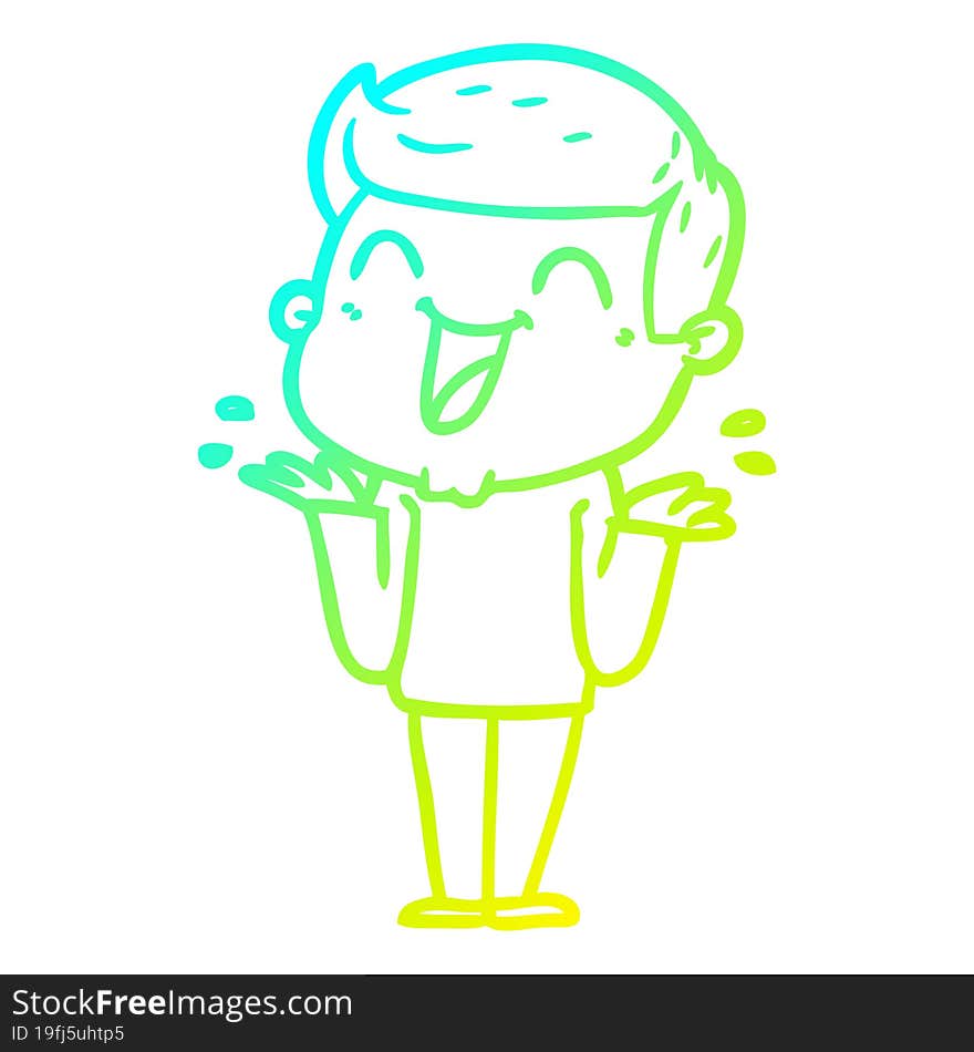 cold gradient line drawing of a cartoon man laughing