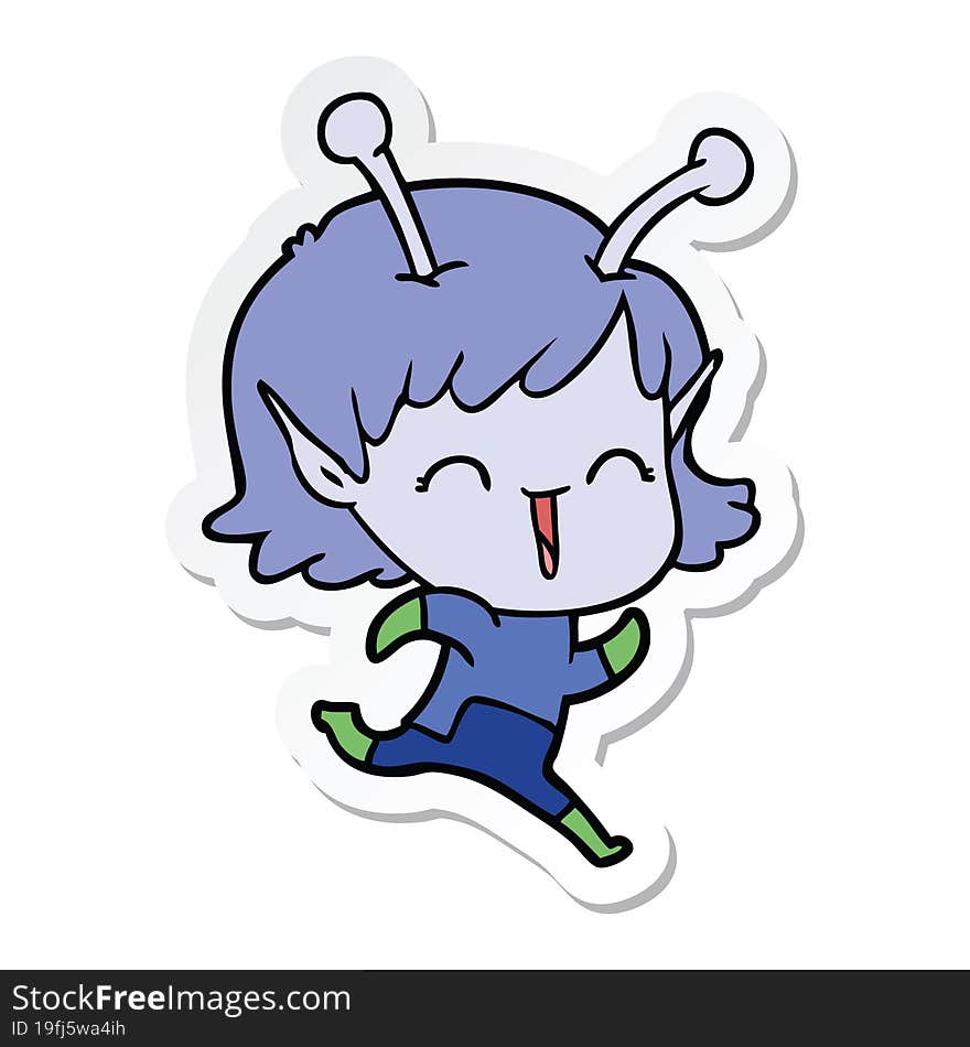 sticker of a cartoon alien girl laughing